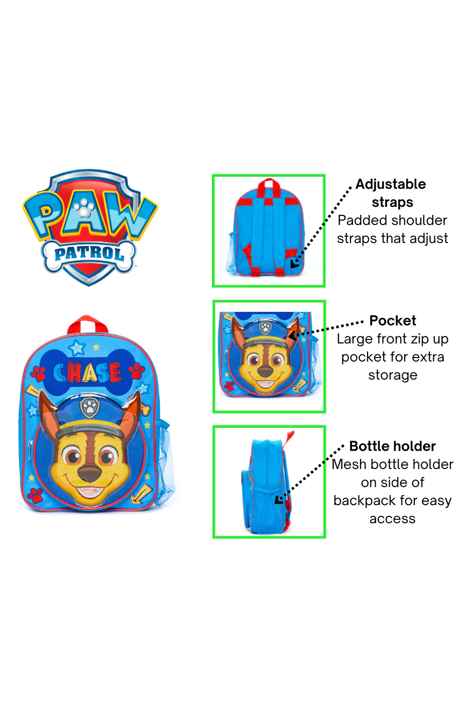 Paw Patrol Chase Blue Backpack Nursery School Rucksack - Image 6