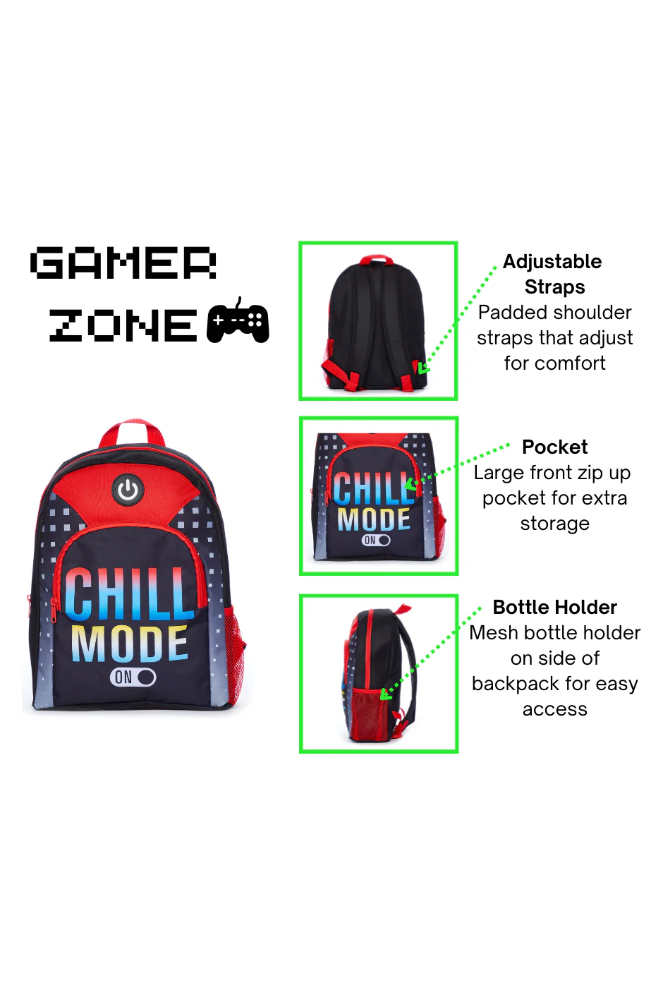 Kids Chill Mode On Gaming Gamer Backpack - Image 6