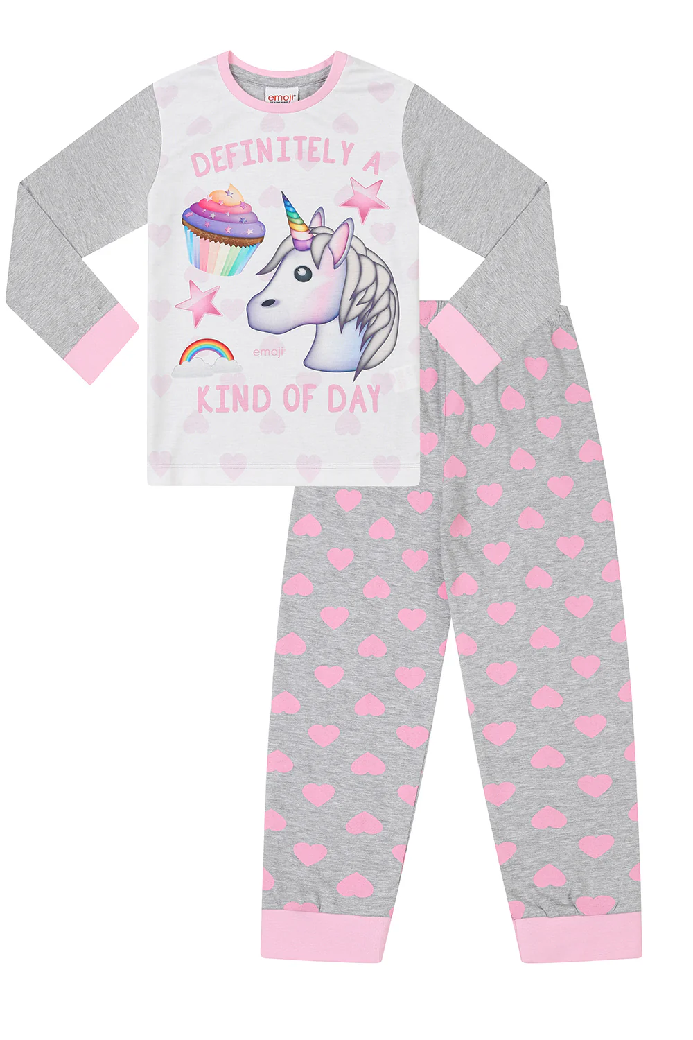 Girls Emoji 'Definitely a Unicorn Cupcake Kind Of Day' Long Pyjamas - Image 3