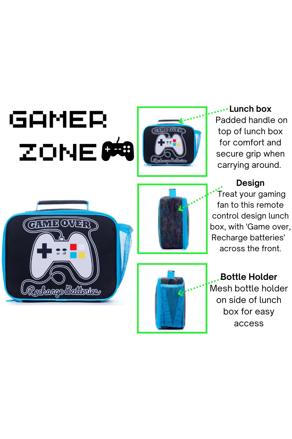 Kids Game Over Recharge Batteries Lunchbox Bag - Image 3
