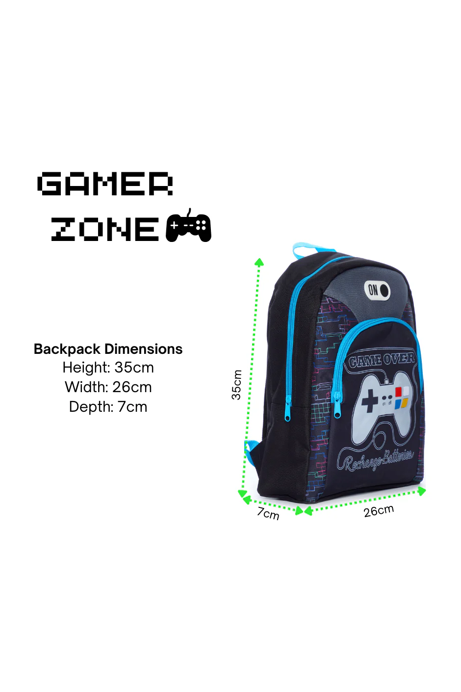 Kids Game Over Recharge Batteries Gamer Backpack - Image 7